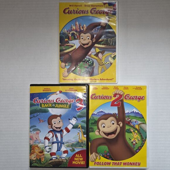 Curious George DVD Lot - Movies 1, 2 & 3 - PBS Kids Family Animation - Picture 1 of 12